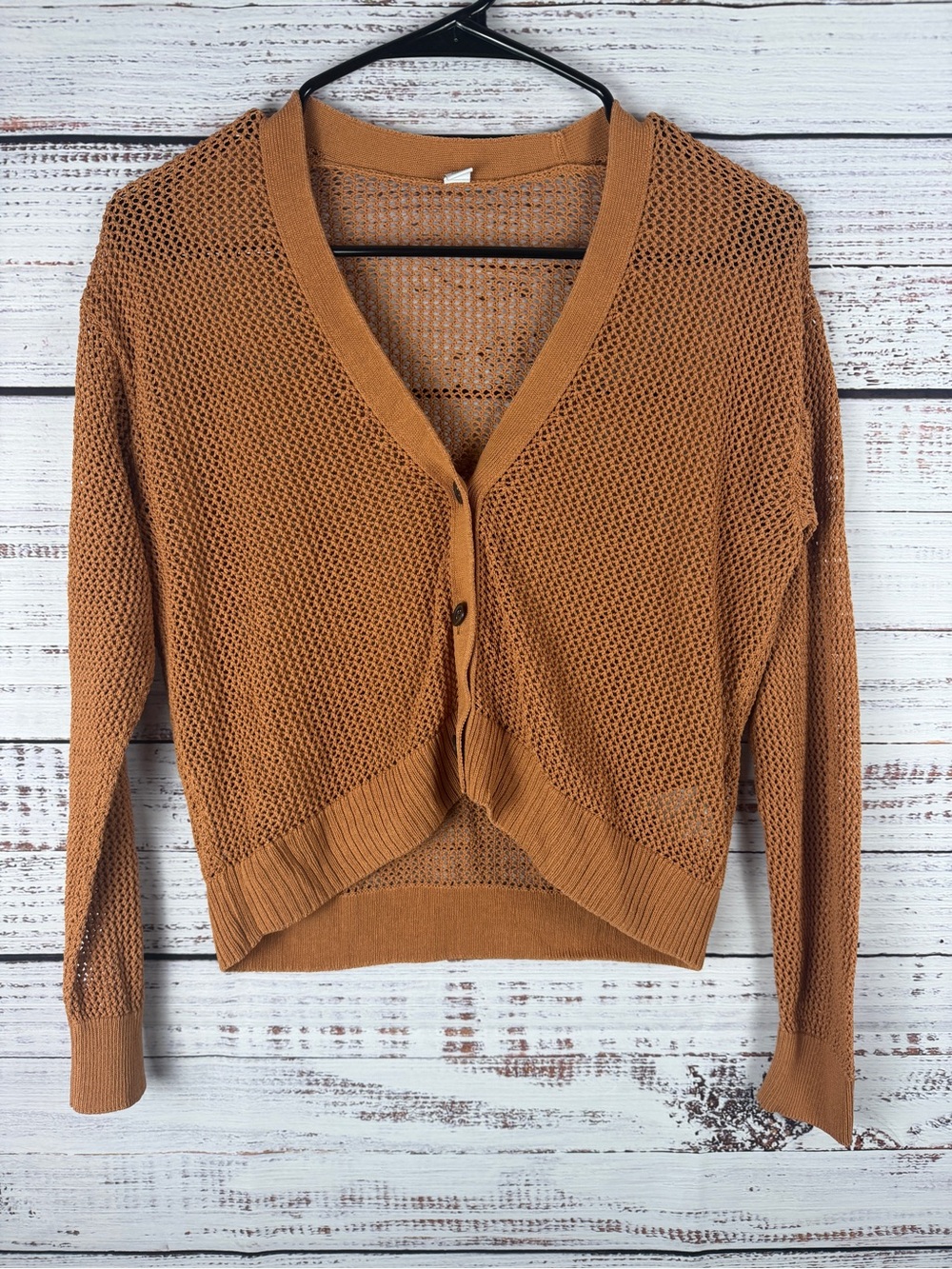 Uniqlo Brown 100% Cotton Open Knit Mesh Cardigan Sweater Size S